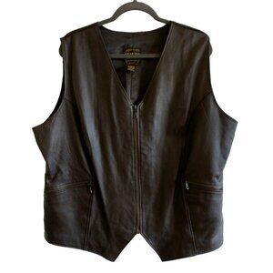 Venezia Women's Leather Zippered Vest Black/Brown Pockets Biker Cowgirl - 18/20W